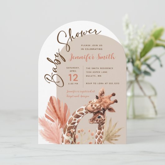 Schattigee Boho Giraffe Baby shower Uitnodiging (Staand voorkant)