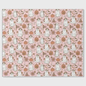 Schattigee Boho Halloween Ghosts Pompoenen Roze Bl Cadeaupapier (Vlak)