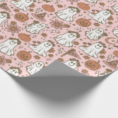 Schattigee Boho Halloween Ghosts Pompoenen Roze Bl Cadeaupapier (Hoek)
