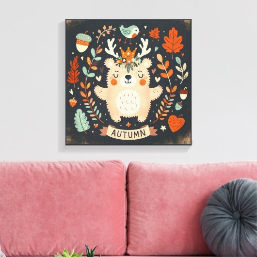 Schattigee Boho Herfst Beer krans Wall Decal Canvas Afdruk (Insitu (Woonkamer))
