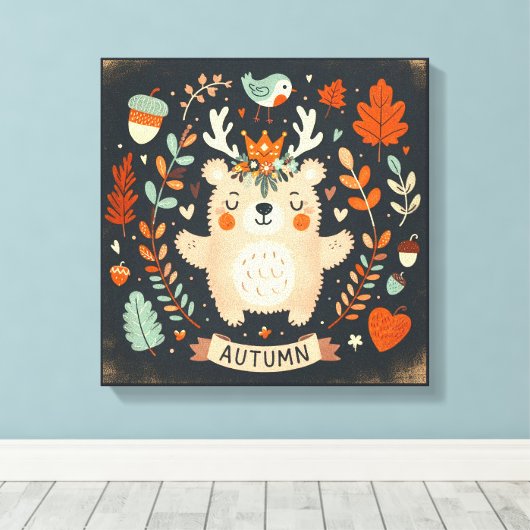 Schattigee Boho Herfst Beer krans Wall Decal Canvas Afdruk (Insitu (Houten vloer))