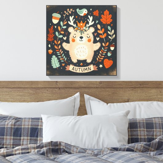 Schattigee Boho Herfst Beer krans Wall Decal Canvas Afdruk (Insitu (Slaapkamer))