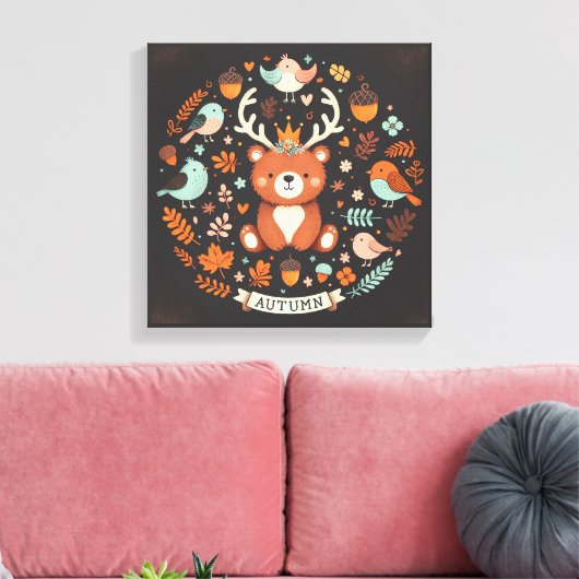 Schattigee Boho Herfst Beer krans Wall Decal Canvas Afdruk (Insitu (Woonkamer))