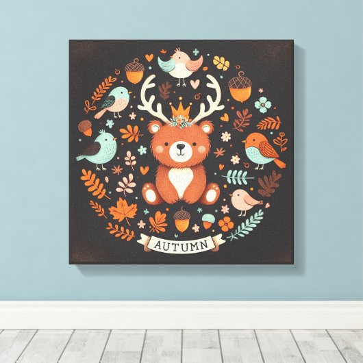 Schattigee Boho Herfst Beer krans Wall Decal Canvas Afdruk (Insitu (Houten vloer))