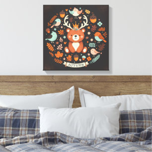 Schattigee Boho Herfst Beer krans Wall Decal Canvas Afdruk