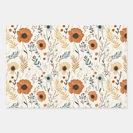 Schattigee Boho Herfst Flowers Inpakpapier Vel (Voorkant)
