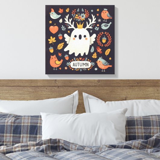 Schattigee Boho Herfst Ghost krans Wall Decal Canvas Afdruk (Insitu (Slaapkamer))