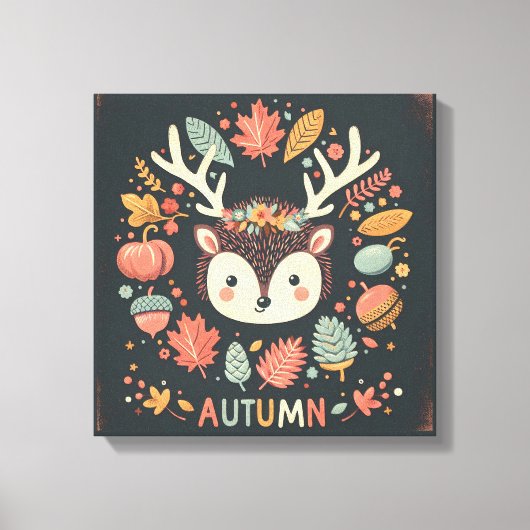 Schattigee Boho Herfst Hedgehog krans Wall Decal Canvas Afdruk (Voorkant)