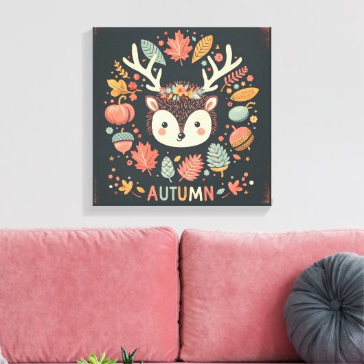 Schattigee Boho Herfst Hedgehog krans Wall Decal Canvas Afdruk (Insitu (Woonkamer))