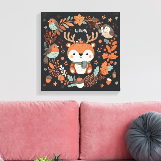 Schattigee Boho Herfst Herten krans Wall Decal Canvas Afdruk (Insitu (Woonkamer))