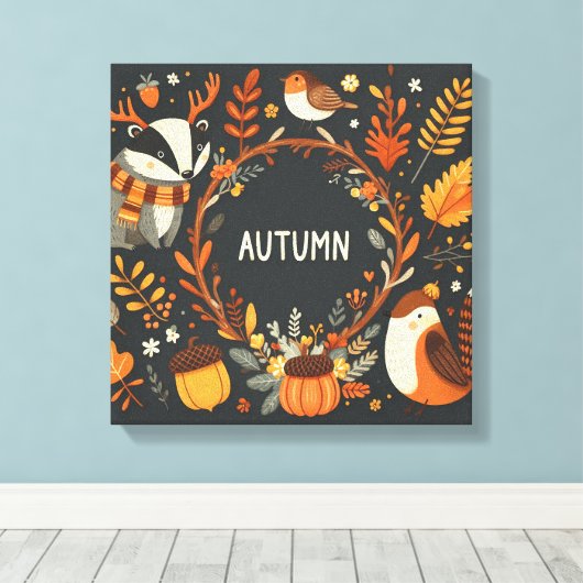 Schattigee Boho Herfst Herten krans Wall Decal Canvas Afdruk (Insitu (Houten vloer))