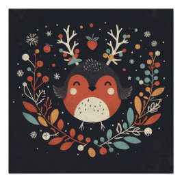 Schattigee Boho Herfst Robin krans Wall Decal Perfect Poster