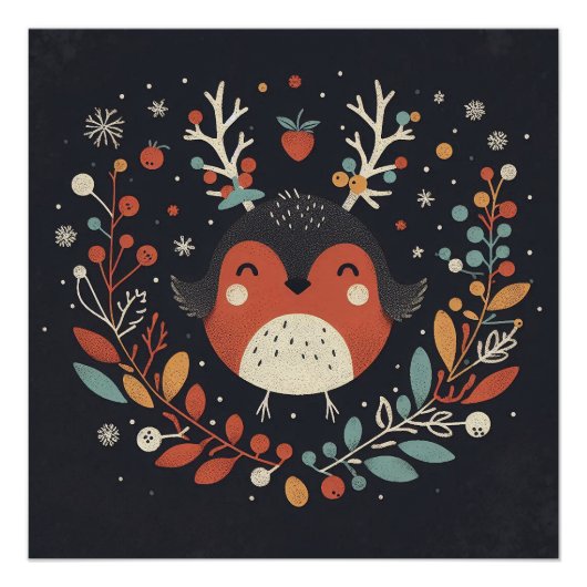 Schattigee Boho Herfst Robin krans Wall Decal Perfect Poster (Voorkant)