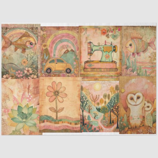 Schattigee Boho Hippie Waterverf Junk Journal Tissuepapier (Voorkant)