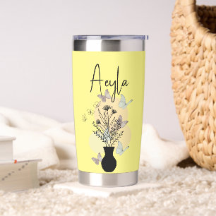 Schattigee Boho Line Kunstbloemen en vlinders geel Geïsoleerde Drinkbeker