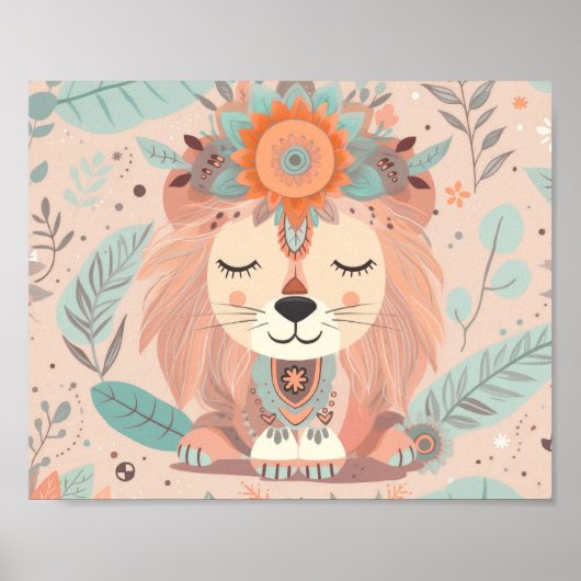 Schattigee Boho Lion Dierensafari Baby Room Wall A Poster (Voorkant)