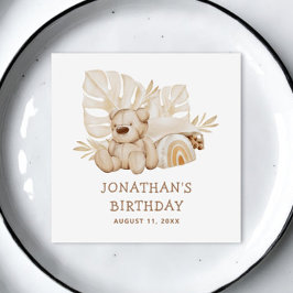 Schattigee Boho neutrale teddybeer. Verjaardagsfee Servet