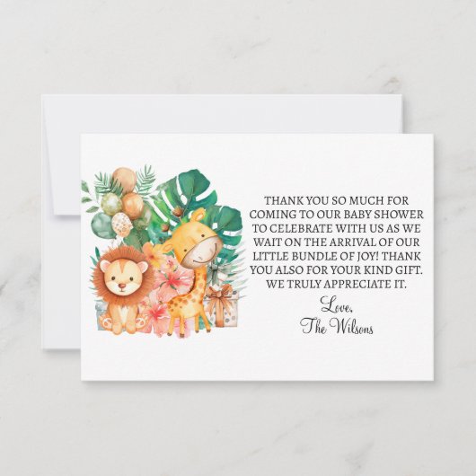 Schattigee Boho Oerwoud Dieren Baby shower Dank u  Bedankkaart (Voorkant)