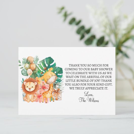 Schattigee Boho Oerwoud Dieren Baby shower Dank u  Bedankkaart (Staand voorkant)