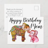 Schattigee boho olifant happy birthday moeder briefkaart (Voorkant / Achterkant)