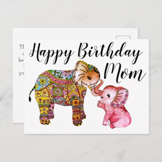 Schattigee boho olifant happy birthday moeder briefkaart (Voorkant / Achterkant)