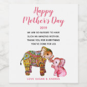 Schattigee Boho Olifanten Happy Moederdag 2026 Wijn Etiket (Enkel label)