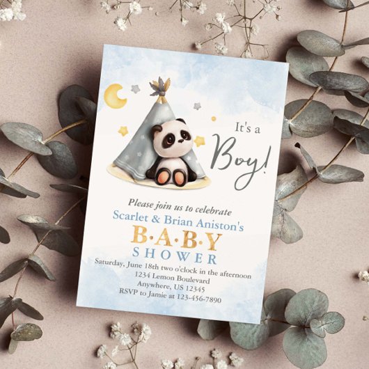 Schattigee Boho Panda in Tent Baby shower Kaart