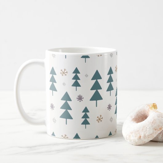 Schattigee Boho Pastel Kerstboom Bos Feestdagen Koffiemok (Met donut)