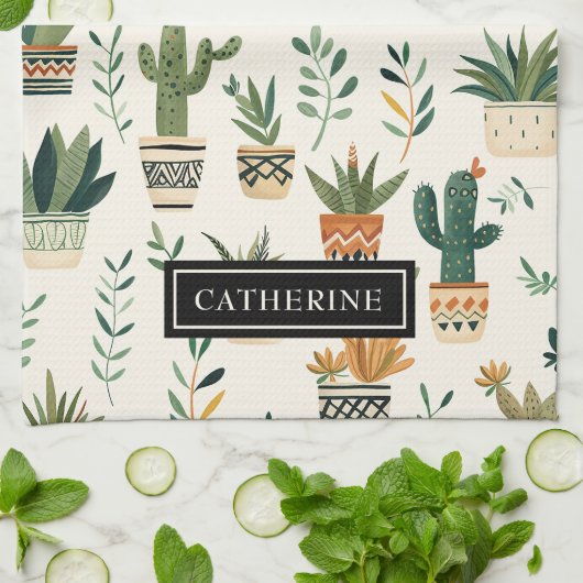 Schattigee Boho Potted Planten Plant Lover Keuken  Theedoek (Gevouwen)