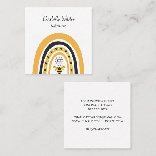 Schattigee Boho Rainbow Babysitter Visitekaartje (Voorkant / Achterkant)