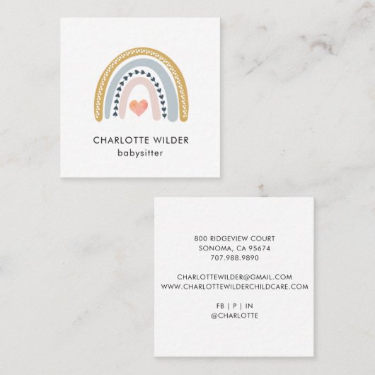 Schattigee Boho Rainbow Babysitter Visitekaartje (Voorkant / Achterkant)