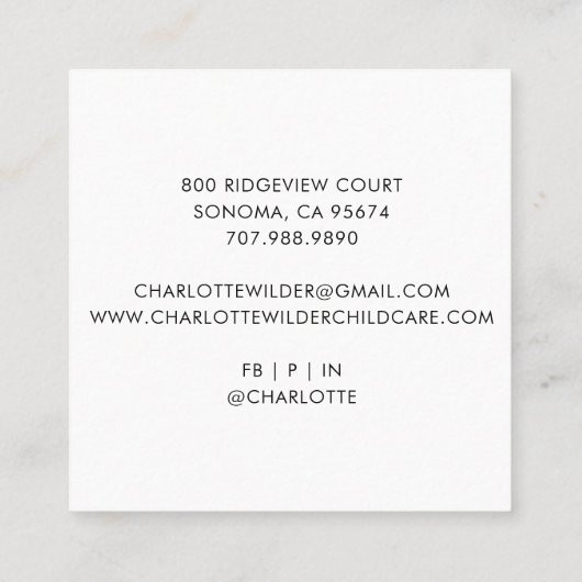 Schattigee Boho Rainbow Babysitter Visitekaartje (Achterkant)