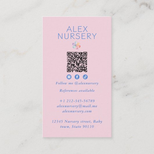 Schattigee Boho Rainbow Cloud Waterverf Babysitter Visitekaartje (Achterkant)