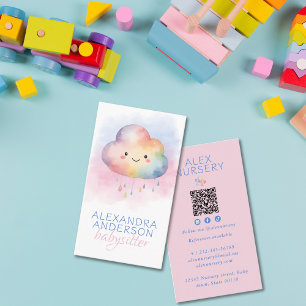 Schattigee Boho Rainbow Cloud Waterverf Babysitter Visitekaartje