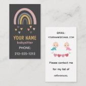 Schattigee Boho Rainbow Pastel Hearts Babysitter Visitekaartje (Voorkant / Achterkant)