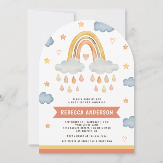 Schattigee Boho Rainbow Raindrops Arch Baby shower Kaart (Voorkant)