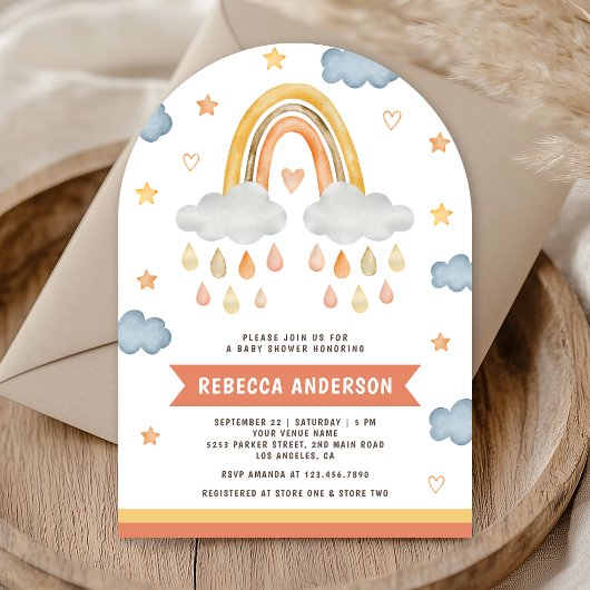 Schattigee Boho Rainbow Raindrops Arch Baby shower Kaart