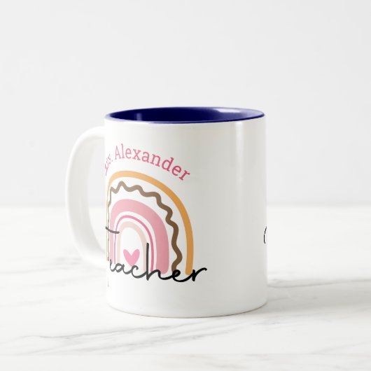 Schattigee Boho Rainbow Teacher Appreciation Monog Tweekleurige Koffiemok (Voorkant links)