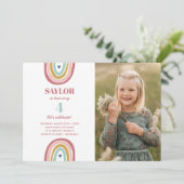 Schattigee Boho regenboog roze foto Verjaardag Kaart (Staand voorkant)