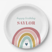 Schattigee Boho regenboog roze Verjaardag Papieren Bordje (Voorkant)