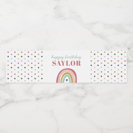 Schattigee Boho regenboog roze Verjaardag Waterfles Etiket (Enkel label)