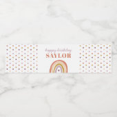 Schattigee Boho Regenboogperzik Verjaardag Waterfles Etiket (Enkel label)