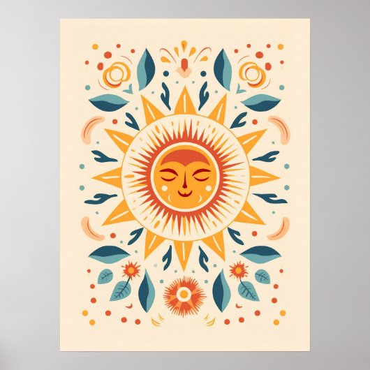 Schattigee Boho  Retro Celestial Sun Poster (Voorkant)