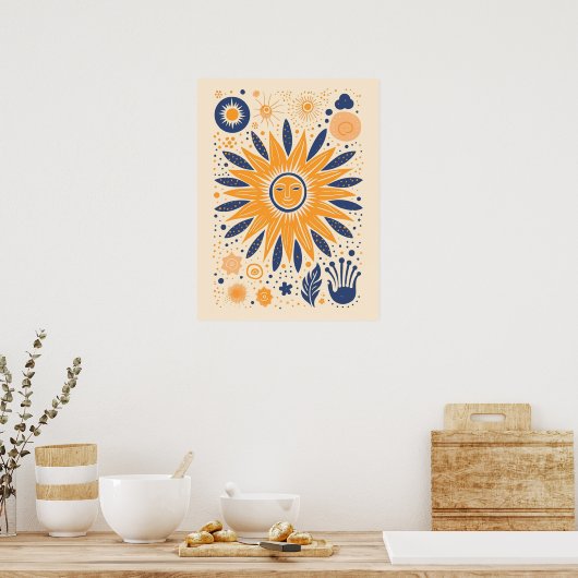 Schattigee Boho  Retro Celestial Sun Poster (Keuken)