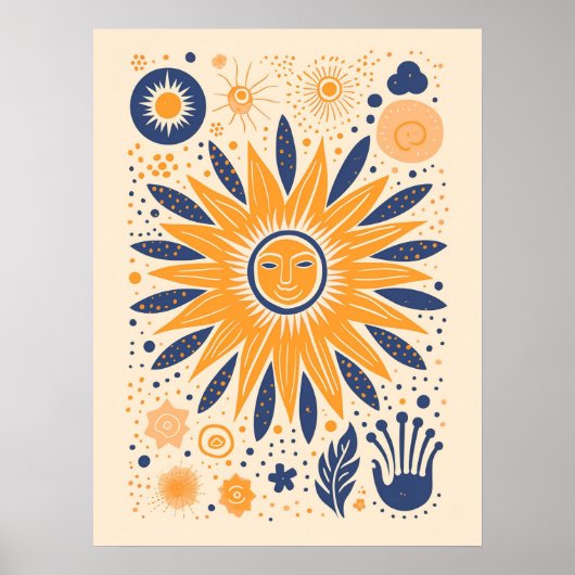 Schattigee Boho  Retro Celestial Sun Poster (Voorkant)