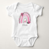 Schattigee Boho Roze Regenboog met Lieveheersbeest Romper (Voorkant)