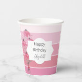 Schattigee Boho Roze Waterverf Bloemen Papieren Bekers (Voorkant)