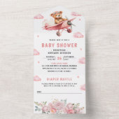 Schattigee Boho Teddy Bear Roze Vliegtuig Baby sho All In One Uitnodiging (Binnen)