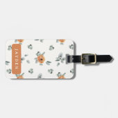 Schattigee Boho Terracotta Bloemen Groen Aangepast Bagagelabel (Voorkant horizontaal)