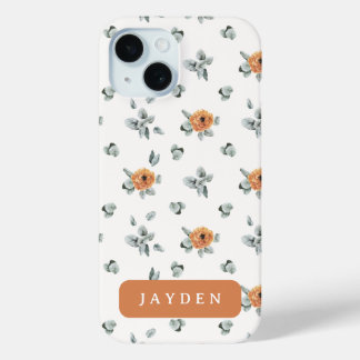 Schattigee Boho Terracotta Bloemen Groen Aangepast iPhone 15 Case